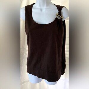 AUGUST SILK Brown Sleeveless Top with Gold Shoulder Accent NWT Size Large